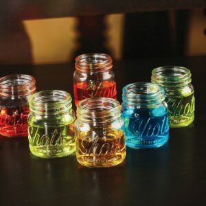 Circleware Mini Mason Jar Heavy Base Shot Glasses Set of 6 Fun Party Home Entertainment Dining Beverage Drinking Glassware Tumbler Whiskey Coffee Espresso Liquor Bar Jello Cups, Script, 4.9 oz