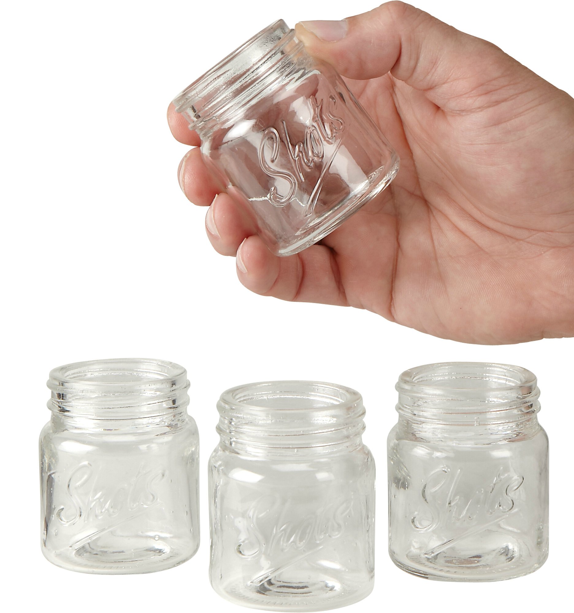 Circleware Mini Mason Jar Heavy Base Shot Glasses Set of 6 Fun Party Home Entertainment Dining Beverage Drinking Glassware Tumbler Whiskey Coffee Espresso Liquor Bar Jello Cups, Script, 4.9 oz