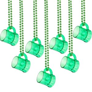 6 pieces st. patrick's day shot glasses necklace beer mug beads necklaces traveling necklace with green shot glasses for green shamrock saint patty's day mardi gras party favors supplies