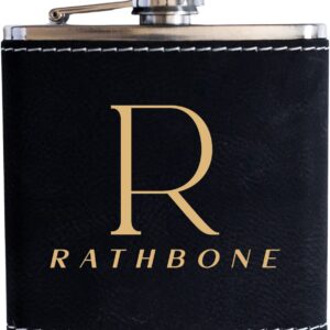 Personalized Flask For Wedding Gift. Customized Flask Gift Set. Engraved Leatherette Flask With Optional Gift Box For Groomsmen Gifts. Engraved Flask (Black & Gold)