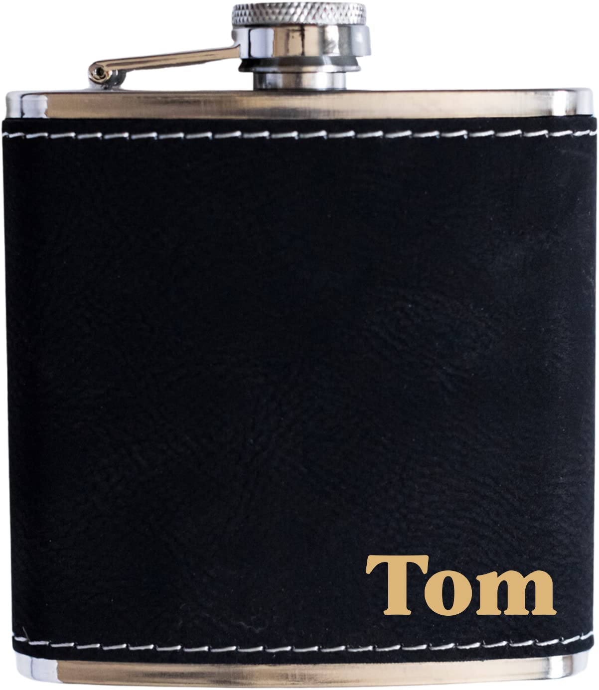 Personalized Flask For Wedding Gift. Customized Flask Gift Set. Engraved Leatherette Flask With Optional Gift Box For Groomsmen Gifts. Engraved Flask (Black & Gold)