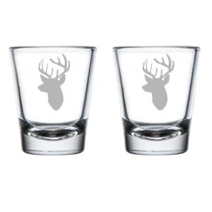 set of 2 shot glasses 1.75oz shot glass deer head with antlers hunting