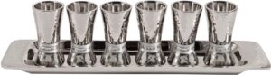 liquor cup set of 6 hammered nickel cone shaped designed with colored rings (silver rings)