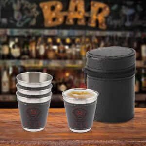 4Pcs 70ml Stainless Steel Shot Glasses Wine Cup Mini Portable Coffee Cup with Leather Cover for Travel Picnic