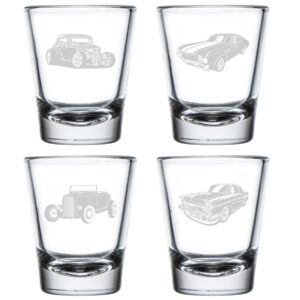 mip set of 4 shot glasses 1.75oz shot glass gift classic cars hotrod collection