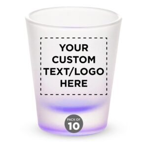 custom frosted glass shot glasses 1.75 oz. set of 10, personalized bulk pack - great for weddings, birthdays, parties, indoor & outdoor events - blue