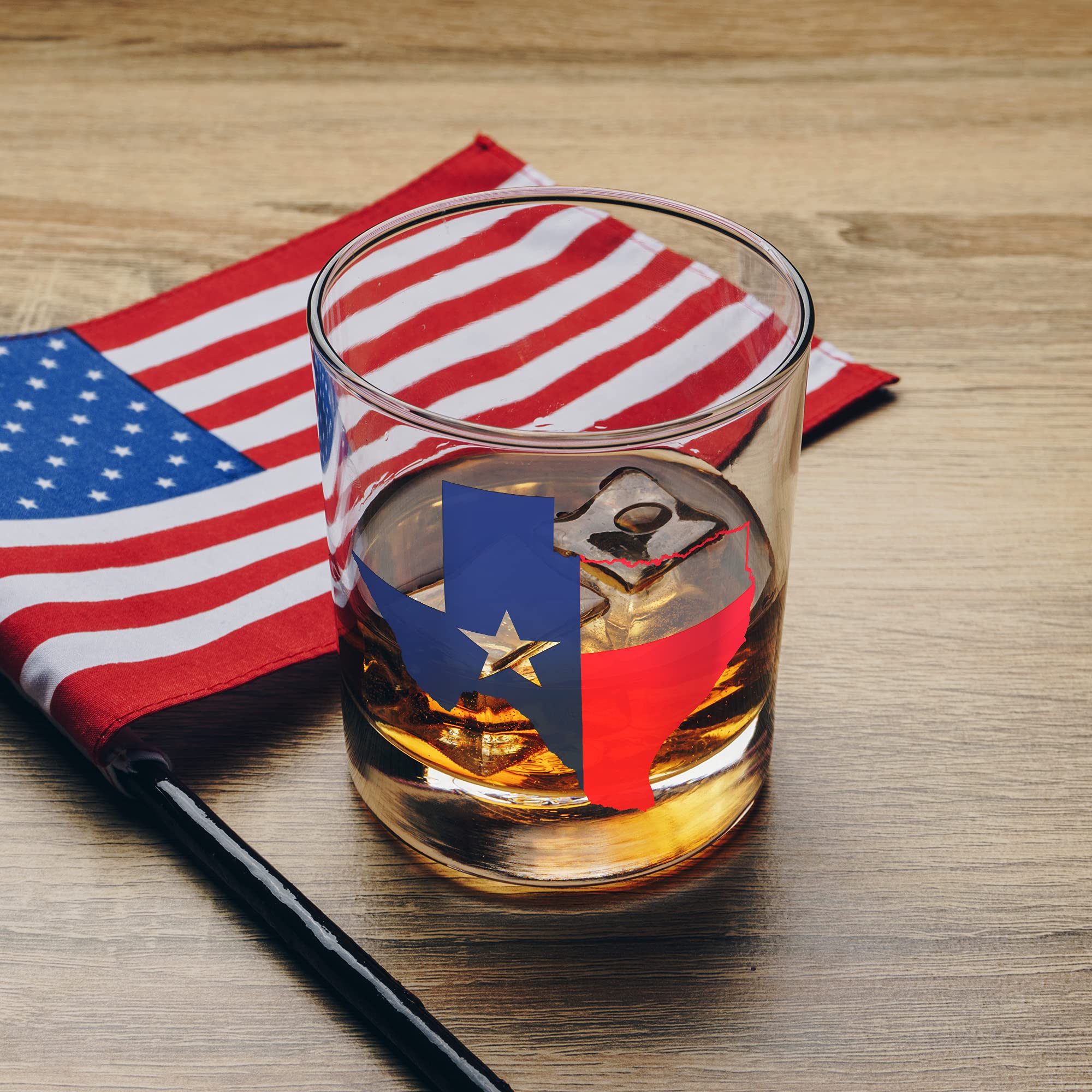 Texas Flag - Old Fashioned Whiskey Rocks Bourbon Glass - 10 oz capacity