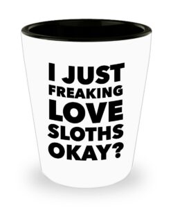 hollywood & twine sloth shot glass funny sloth themed gifts for him and her - i just freaking love sloths okay? ceramic shot glasses gift ideas