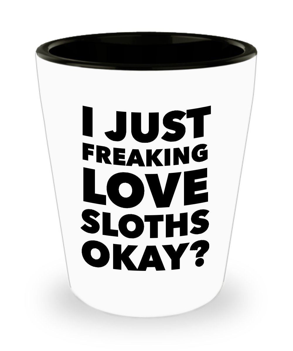 HollyWood & Twine Sloth Shot Glass Funny Sloth Themed Gifts for Him and Her - I Just Freaking Love Sloths Okay? Ceramic Shot Glasses Gift Ideas