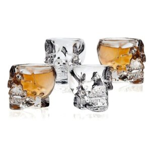 4 pcs skull shot glasses,renococo 2.5 oz crystal skeleton cup,halloween drinkware supplies,skull clear glass cup,wine glass,whiskey glasses,drinking glass,halloween party bar cup,gift for men