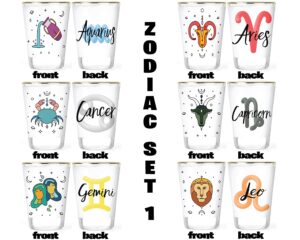 zodiac shot glasses - aquarius shot glass - aries shot glass - cancer shot glass - capricorn shot glass - gemini shot glass - leo shot glass