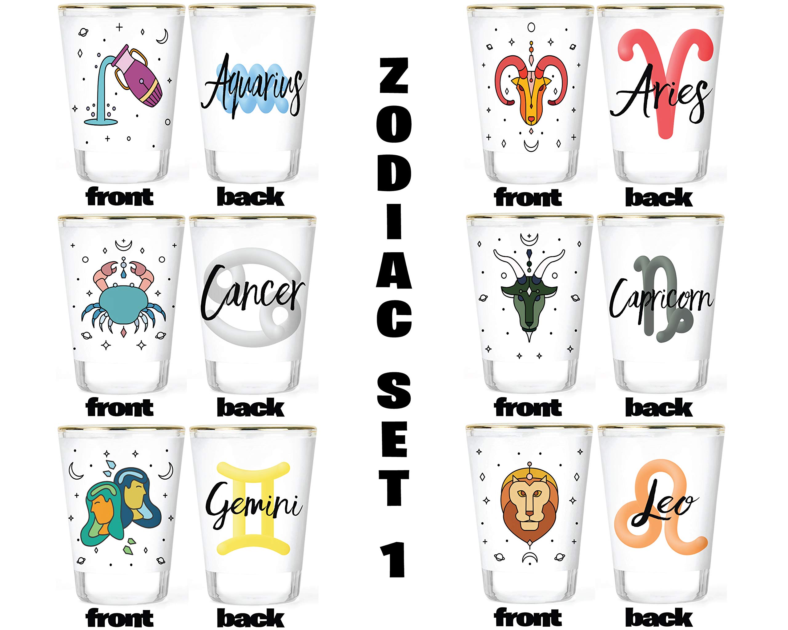 Zodiac Shot Glasses - Aquarius Shot Glass - Aries Shot Glass - Cancer Shot Glass - Capricorn Shot Glass - Gemini Shot Glass - Leo Shot Glass