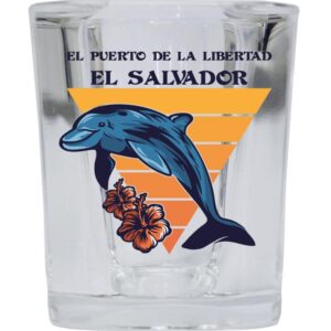 R and R Imports El Puerto De La Libertad El Salvador Beach Souvenir 2 oz Square Base Shot Glass Dolphin Design Single