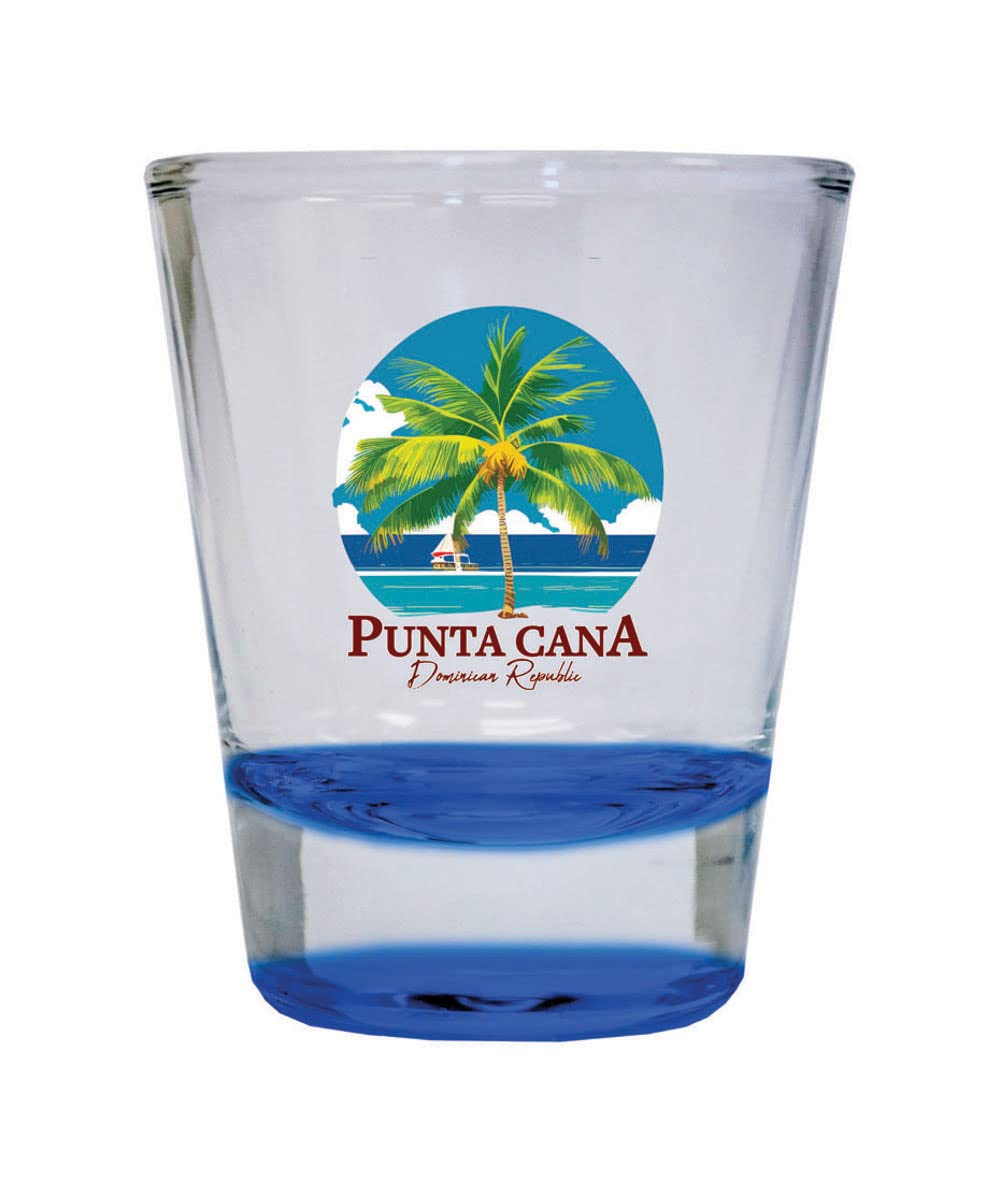 R and R Imports Punta Cana Dominican Republic Souvenir 1.5 Ounce Shot Glass Round PALM blue