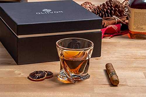 Premium Twist Design Whiskey Glasses - Set of 4 Whisky Glasses In Luxury Gift Box, 10oz Lead-Free Glasses, Great For Bourbon, Scotch, Old Fashioned Cocktails, Ideal For Men, Fathers, Sons, Boyfriends