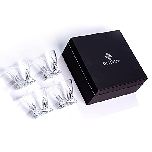 Premium Twist Design Whiskey Glasses - Set of 4 Whisky Glasses In Luxury Gift Box, 10oz Lead-Free Glasses, Great For Bourbon, Scotch, Old Fashioned Cocktails, Ideal For Men, Fathers, Sons, Boyfriends