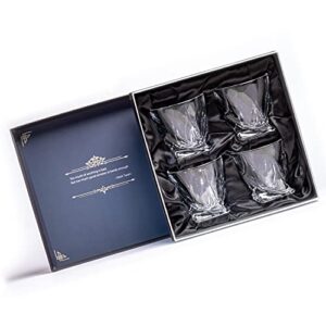 Premium Twist Design Whiskey Glasses - Set of 4 Whisky Glasses In Luxury Gift Box, 10oz Lead-Free Glasses, Great For Bourbon, Scotch, Old Fashioned Cocktails, Ideal For Men, Fathers, Sons, Boyfriends