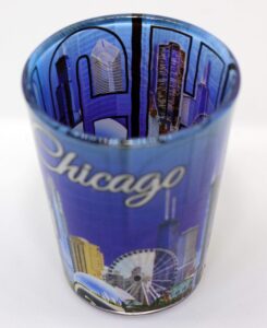 chicago illinois purple skyline letters shot glass