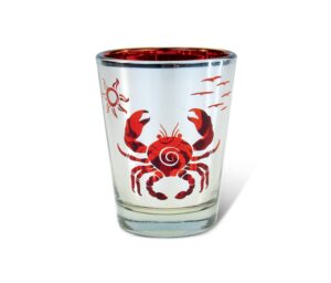 puzzled red & silver crab shot glass 1.7 oz quality glassware for bar collection novelty liquor/spirits drinking glass - marine life beach animal nautical theme