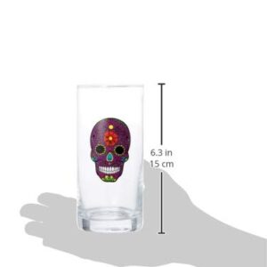 Circleware Halloween Sugar Skull Hiball Cooler, Set of 4 Heavy Drinking Glass Tumbler Cups for Water, Juice, Milk, Beer, Whiskey, Vodka, Farmhouse Decor, 14.5 oz, Black, White, Purple, Orange