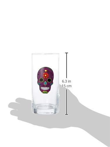 Circleware Halloween Sugar Skull Hiball Cooler, Set of 4 Heavy Drinking Glass Tumbler Cups for Water, Juice, Milk, Beer, Whiskey, Vodka, Farmhouse Decor, 14.5 oz, Black, White, Purple, Orange