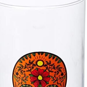 Circleware Halloween Sugar Skull Hiball Cooler, Set of 4 Heavy Drinking Glass Tumbler Cups for Water, Juice, Milk, Beer, Whiskey, Vodka, Farmhouse Decor, 14.5 oz, Black, White, Purple, Orange