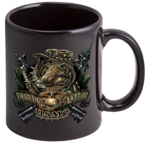erazor bits coffee cup with marine devil dog first in last out usmc logo - stoneware mug (single)