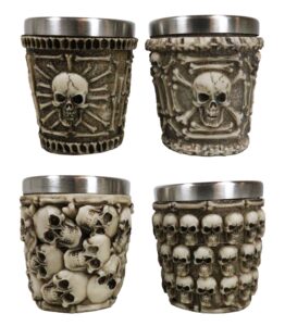 ebros ossuary macabre graveyard piled up morphing skulls and skeleton bones resin shot glass with stainless steel inner cup liner skeleton skull shooter drinkware decor