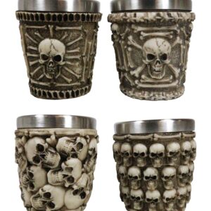 Ebros Ossuary Macabre Graveyard Piled Up Morphing Skulls And Skeleton Bones Resin Shot Glass With Stainless Steel Inner Cup Liner Skeleton Skull Shooter Drinkware Decor