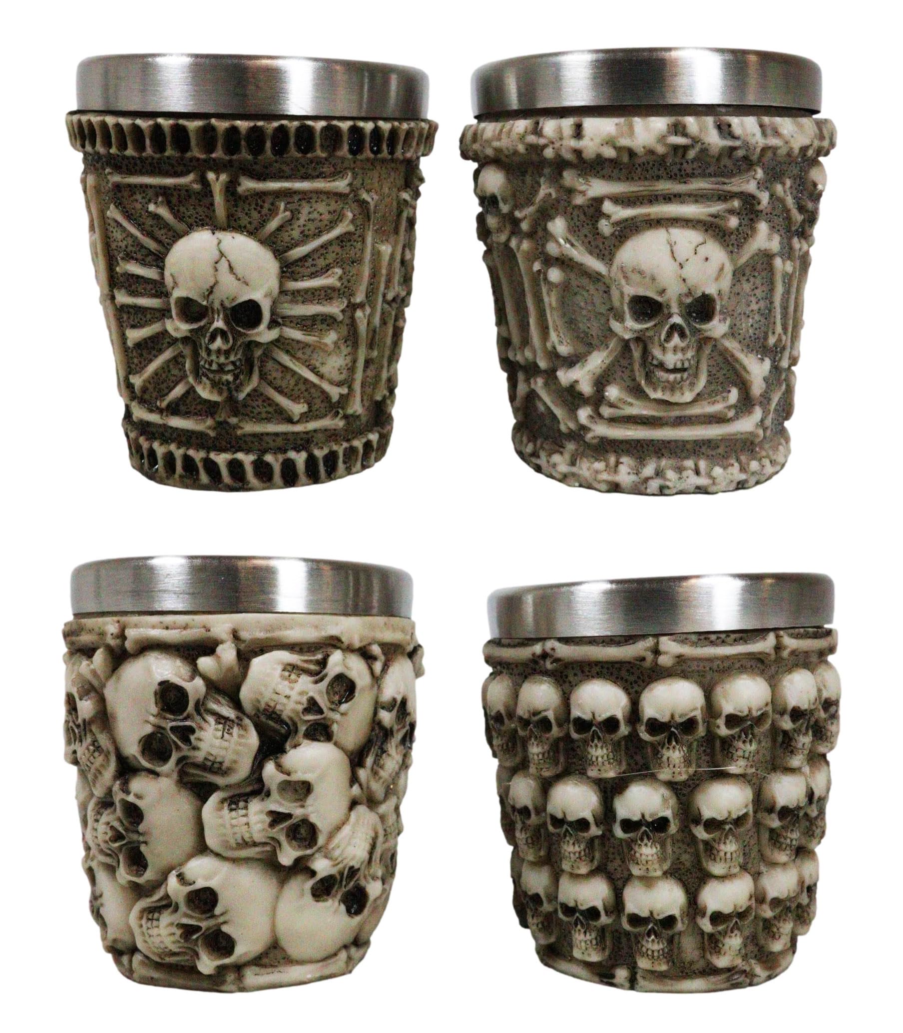 Ebros Ossuary Macabre Graveyard Piled Up Morphing Skulls And Skeleton Bones Resin Shot Glass With Stainless Steel Inner Cup Liner Skeleton Skull Shooter Drinkware Decor