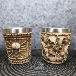 Ebros Ossuary Macabre Graveyard Piled Up Morphing Skulls And Skeleton Bones Resin Shot Glass With Stainless Steel Inner Cup Liner Skeleton Skull Shooter Drinkware Decor