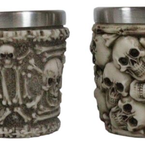 Ebros Ossuary Macabre Graveyard Piled Up Morphing Skulls And Skeleton Bones Resin Shot Glass With Stainless Steel Inner Cup Liner Skeleton Skull Shooter Drinkware Decor