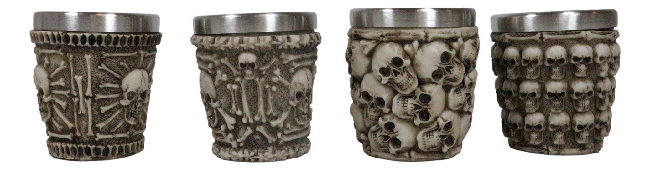 Ebros Ossuary Macabre Graveyard Piled Up Morphing Skulls And Skeleton Bones Resin Shot Glass With Stainless Steel Inner Cup Liner Skeleton Skull Shooter Drinkware Decor