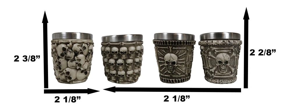 Ebros Ossuary Macabre Graveyard Piled Up Morphing Skulls And Skeleton Bones Resin Shot Glass With Stainless Steel Inner Cup Liner Skeleton Skull Shooter Drinkware Decor