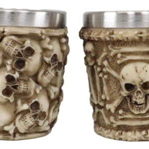 Ebros Ossuary Macabre Graveyard Piled Up Morphing Skulls And Skeleton Bones Resin Shot Glass With Stainless Steel Inner Cup Liner Skeleton Skull Shooter Drinkware Decor