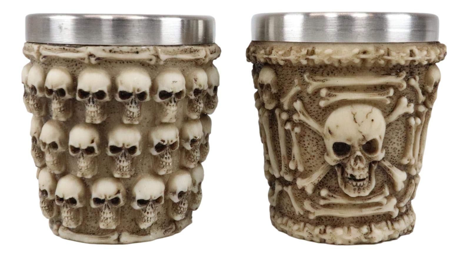 Ebros Ossuary Macabre Graveyard Piled Up Morphing Skulls And Skeleton Bones Resin Shot Glass With Stainless Steel Inner Cup Liner Skeleton Skull Shooter Drinkware Decor