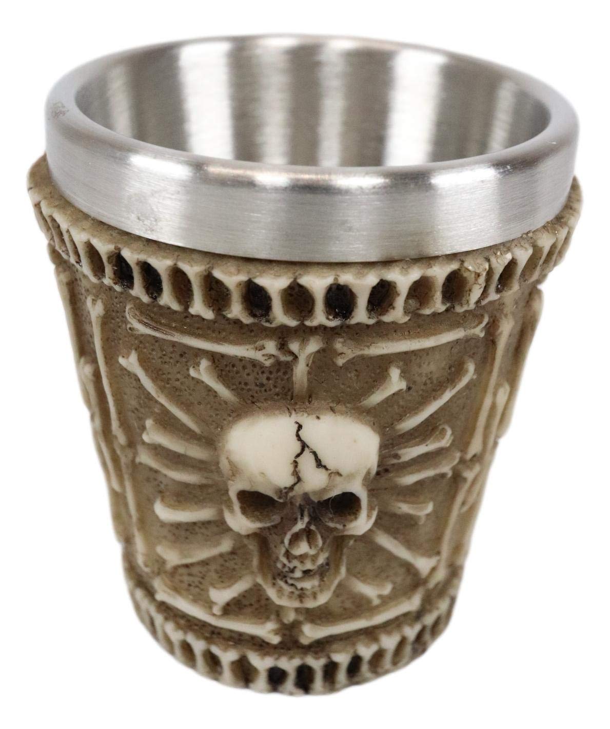 Ebros Ossuary Macabre Graveyard Piled Up Morphing Skulls And Skeleton Bones Resin Shot Glass With Stainless Steel Inner Cup Liner Skeleton Skull Shooter Drinkware Decor