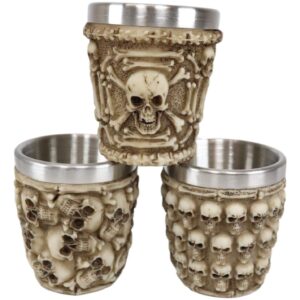 Ebros Ossuary Macabre Graveyard Piled Up Morphing Skulls And Skeleton Bones Resin Shot Glass With Stainless Steel Inner Cup Liner Skeleton Skull Shooter Drinkware Decor