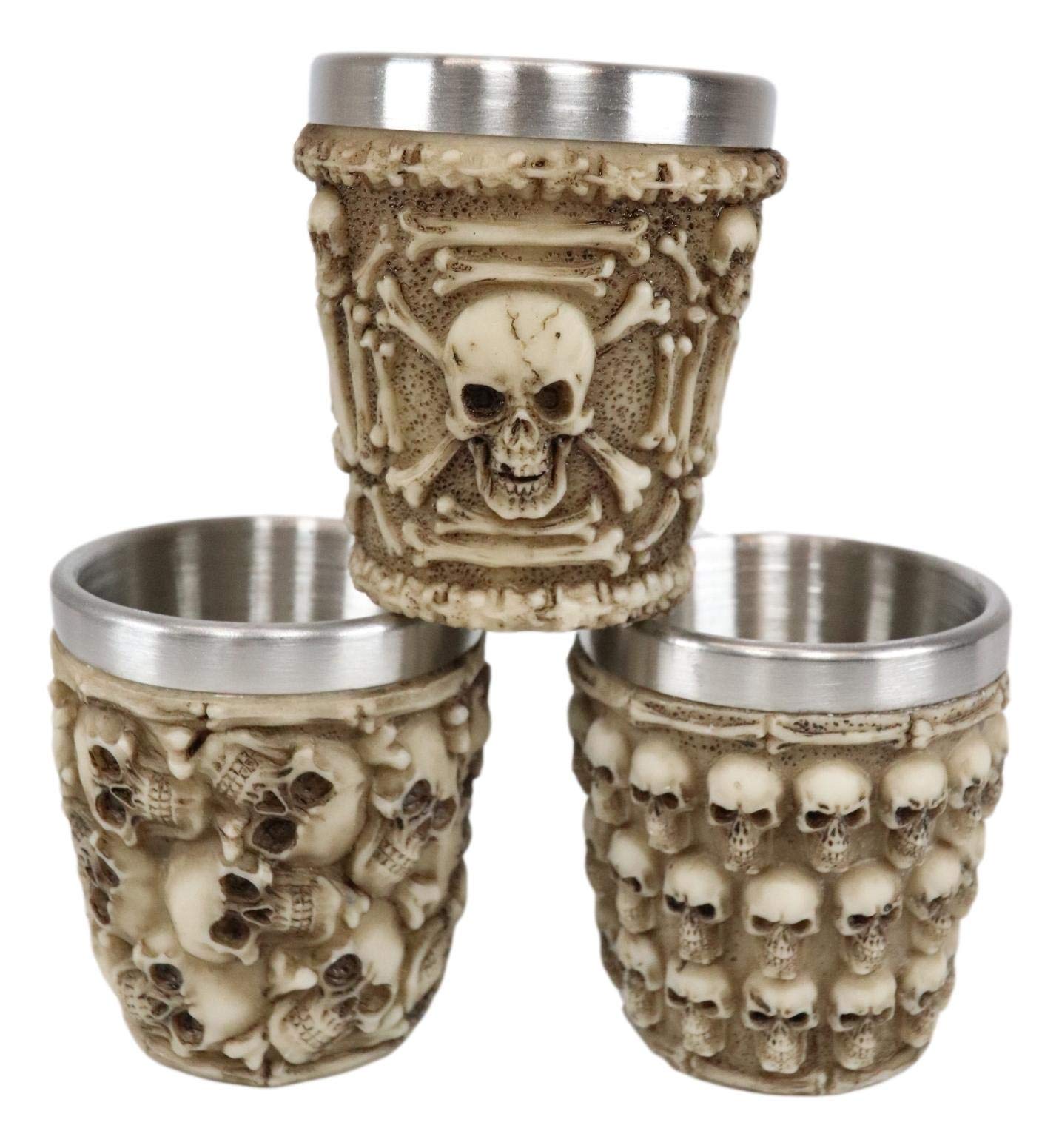 Ebros Ossuary Macabre Graveyard Piled Up Morphing Skulls And Skeleton Bones Resin Shot Glass With Stainless Steel Inner Cup Liner Skeleton Skull Shooter Drinkware Decor