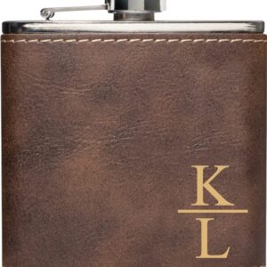 Personalized Flask For Wedding Gift. Customized Flask Gift Set. Engraved Leatherette Flask With Optional Gift Box For Groomsmen Gifts. Engraved Flask (Rustic & Gold)