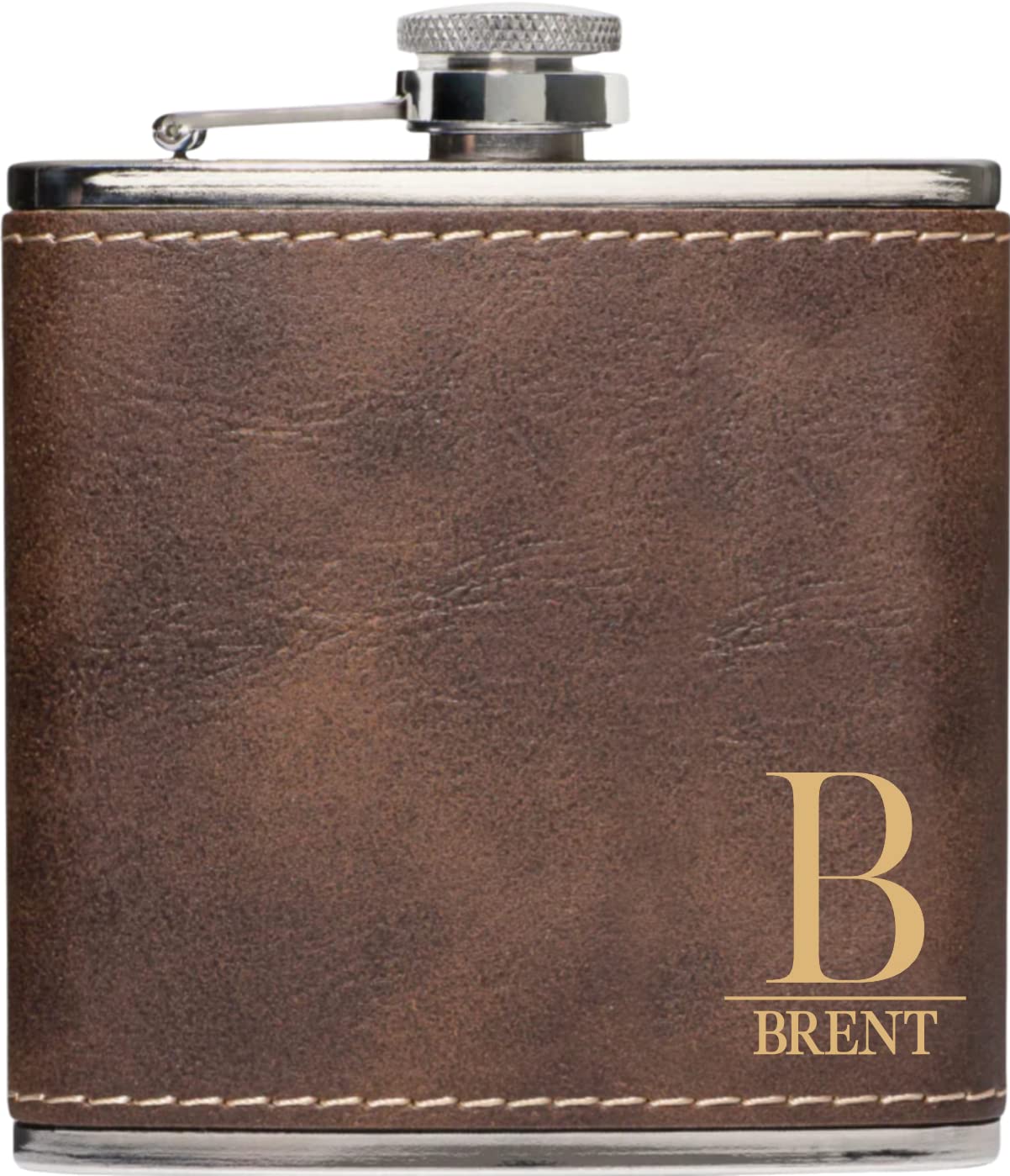 Personalized Flask For Wedding Gift. Customized Flask Gift Set. Engraved Leatherette Flask With Optional Gift Box For Groomsmen Gifts. Engraved Flask (Rustic & Gold)