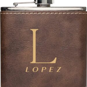 Personalized Flask For Wedding Gift. Customized Flask Gift Set. Engraved Leatherette Flask With Optional Gift Box For Groomsmen Gifts. Engraved Flask (Rustic & Gold)