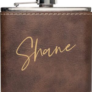 Personalized Flask For Wedding Gift. Customized Flask Gift Set. Engraved Leatherette Flask With Optional Gift Box For Groomsmen Gifts. Engraved Flask (Rustic & Gold)