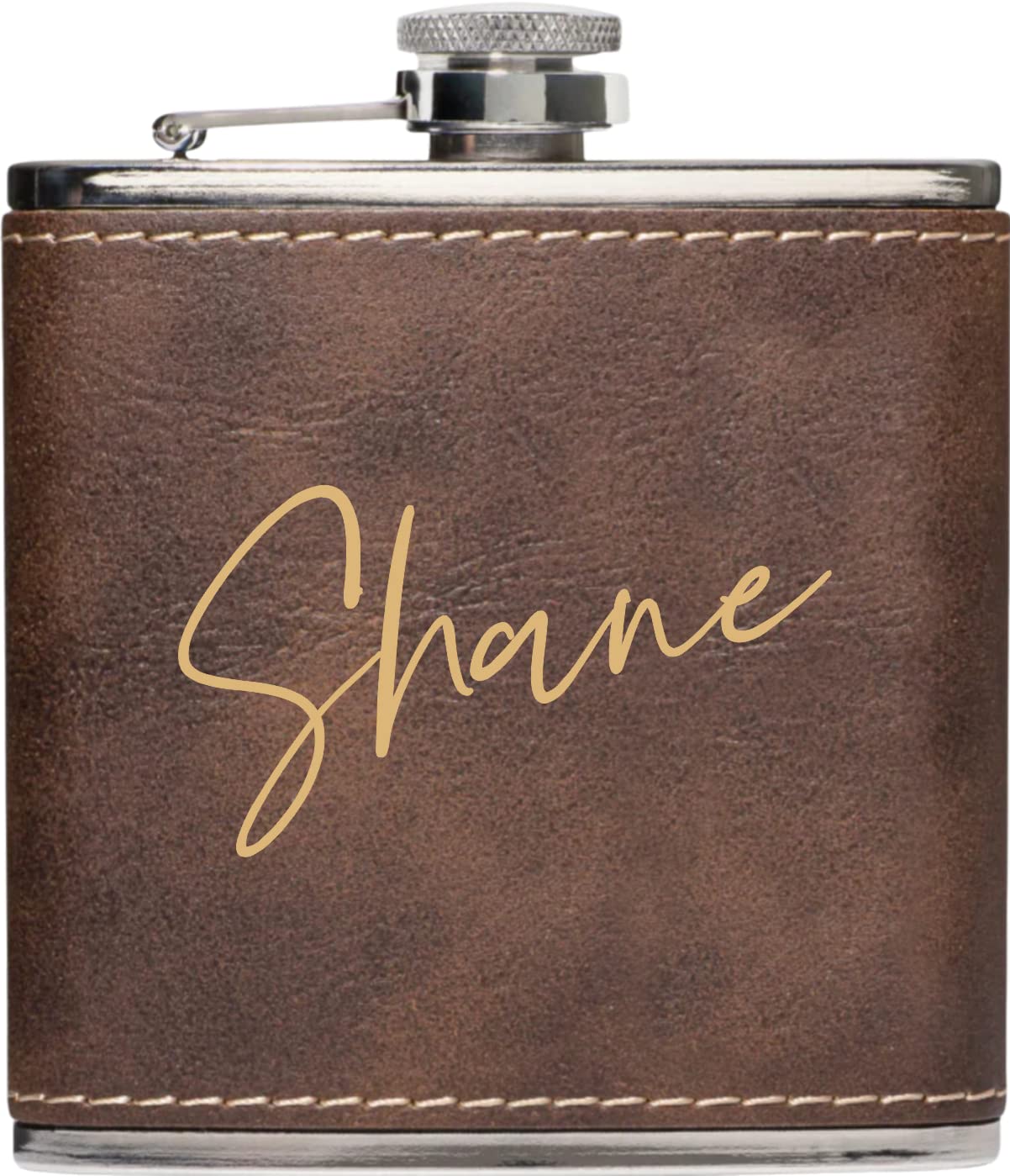 Personalized Flask For Wedding Gift. Customized Flask Gift Set. Engraved Leatherette Flask With Optional Gift Box For Groomsmen Gifts. Engraved Flask (Rustic & Gold)