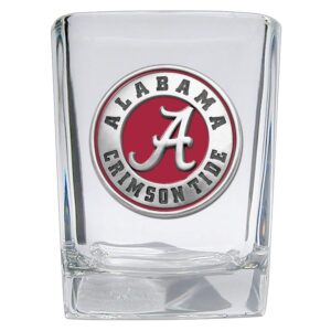 heritage pewter alabama square shot glass | hand-sculpted 1.5 ounce shot glass | intricately crafted metal pewter alma mater inlay