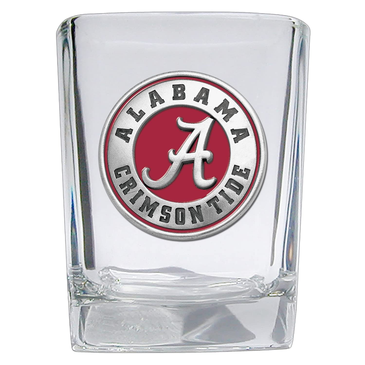 Heritage Pewter Alabama Square Shot Glass | Hand-Sculpted 1.5 Ounce Shot Glass | Intricately Crafted Metal Pewter Alma Mater Inlay