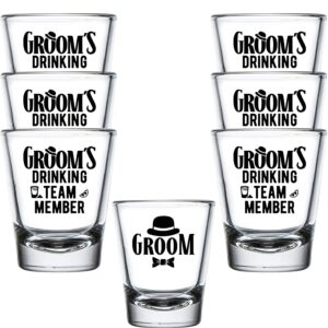 shop4ever Groom Fedora and Groom's Drinking Team Member Shot Glasses ~ Bachelor Party Favors ~ (7 Pack) (7)