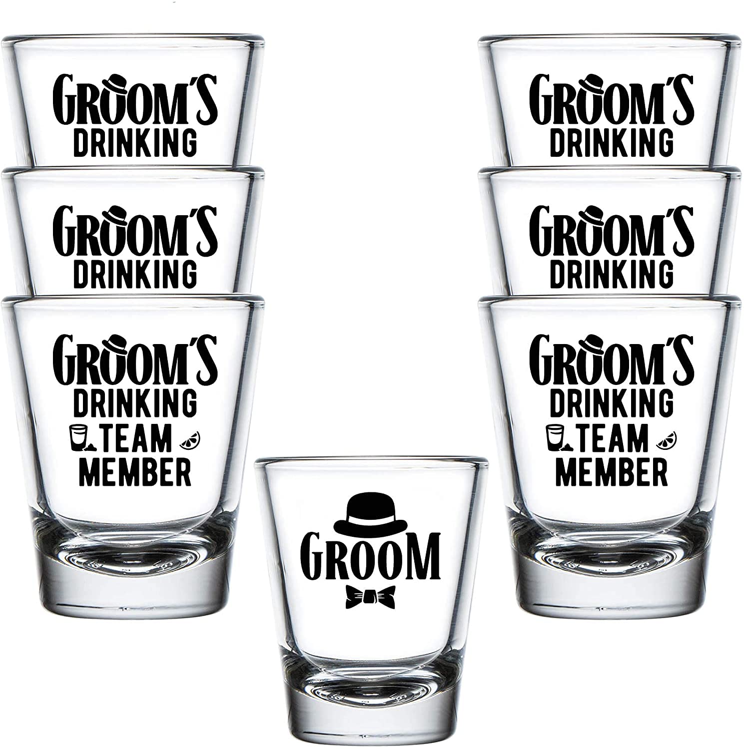 shop4ever Groom Fedora and Groom's Drinking Team Member Shot Glasses ~ Bachelor Party Favors ~ (7 Pack) (7)