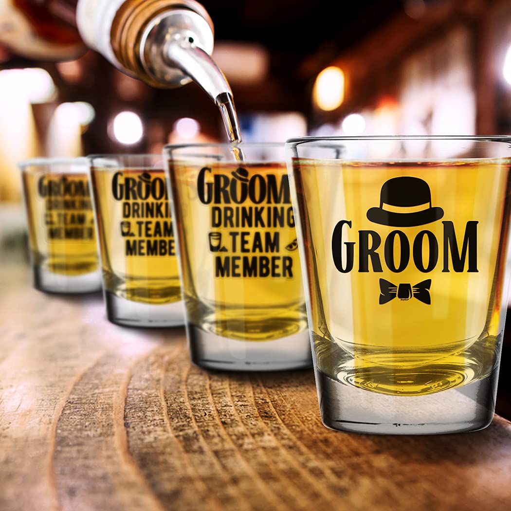 shop4ever Groom Fedora and Groom's Drinking Team Member Shot Glasses ~ Bachelor Party Favors ~ (7 Pack) (7)