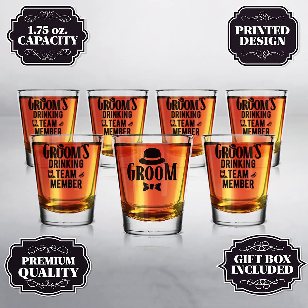 shop4ever Groom Fedora and Groom's Drinking Team Member Shot Glasses ~ Bachelor Party Favors ~ (7 Pack) (7)